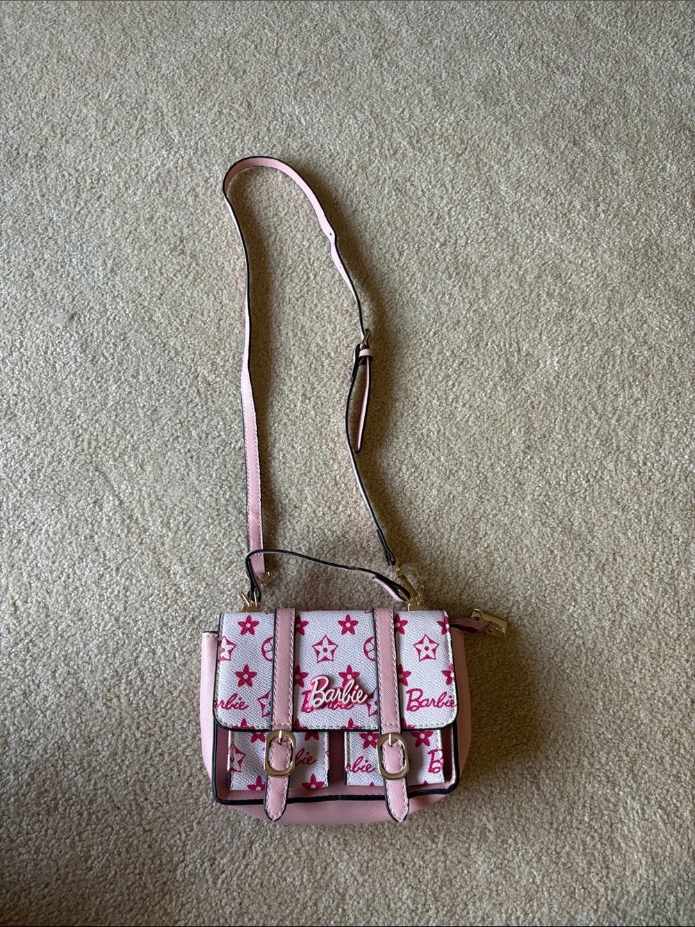 Barbie Pink and White Logo cross body with Gold-Tone Accents